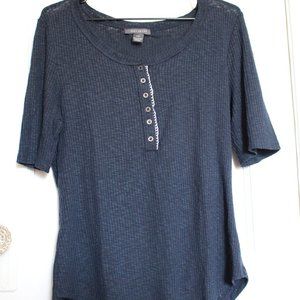 Navy Button Up Ribbed Top